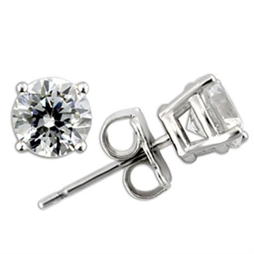 JCE172 Rhodium 925 Sterling Silver Earrings with AAA Grade CZ  in Clear
