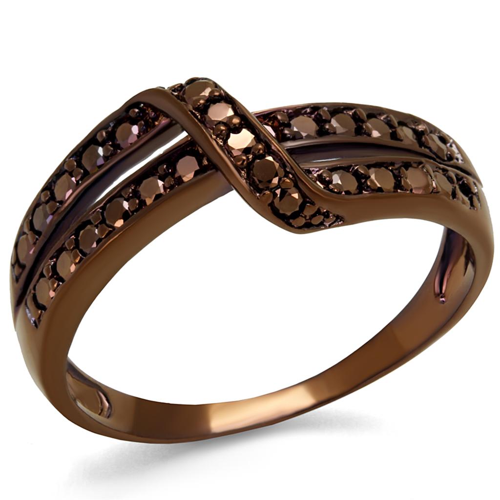 JCE1189 IP Coffee light Brass Ring with AAA Grade CZ  in Light Coffee
