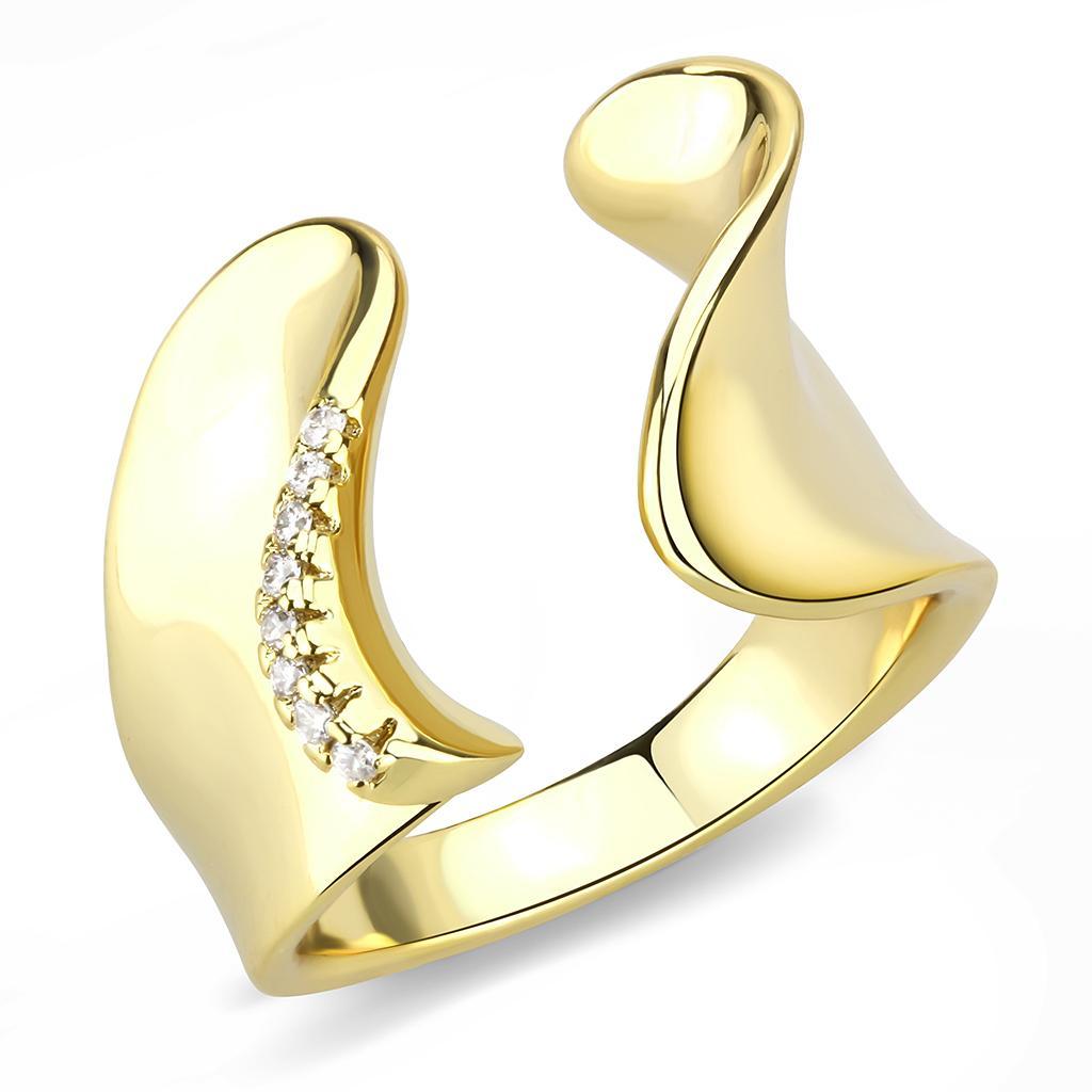 JCE1475 Gold Brass Ring with AAA Grade CZ  in Clear