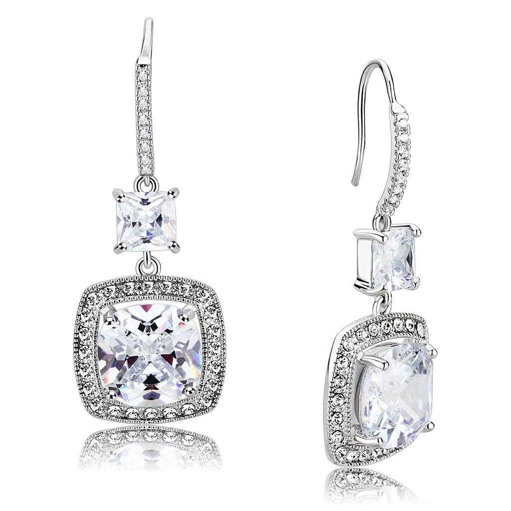 JCE1477 Rhodium Brass Earrings with AAA Grade CZ  in Clear
