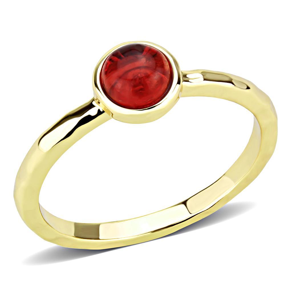 JCE1496 Gold Brass Ring with Synthetic Synthetic Glass in Garnet