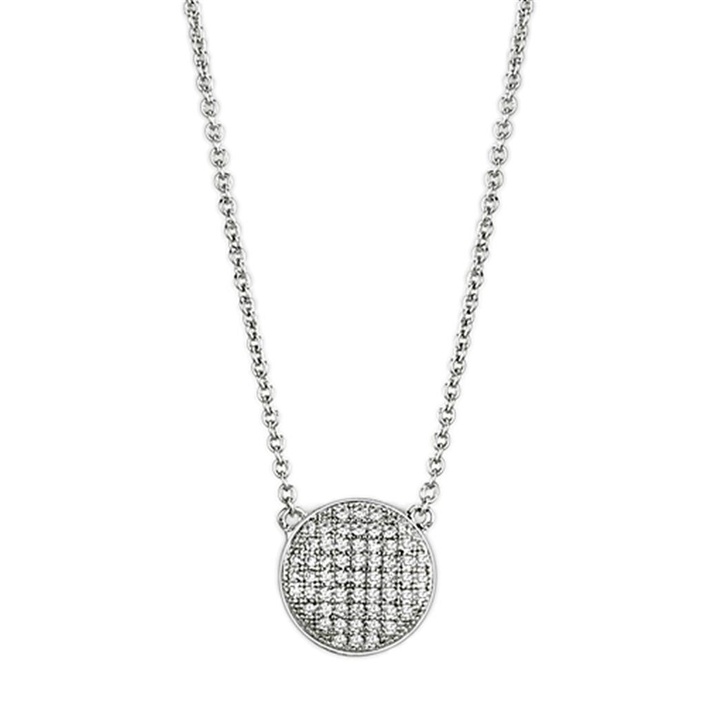 JCE437 Rhodium Brass Necklace with AAA Grade CZ  in Clear