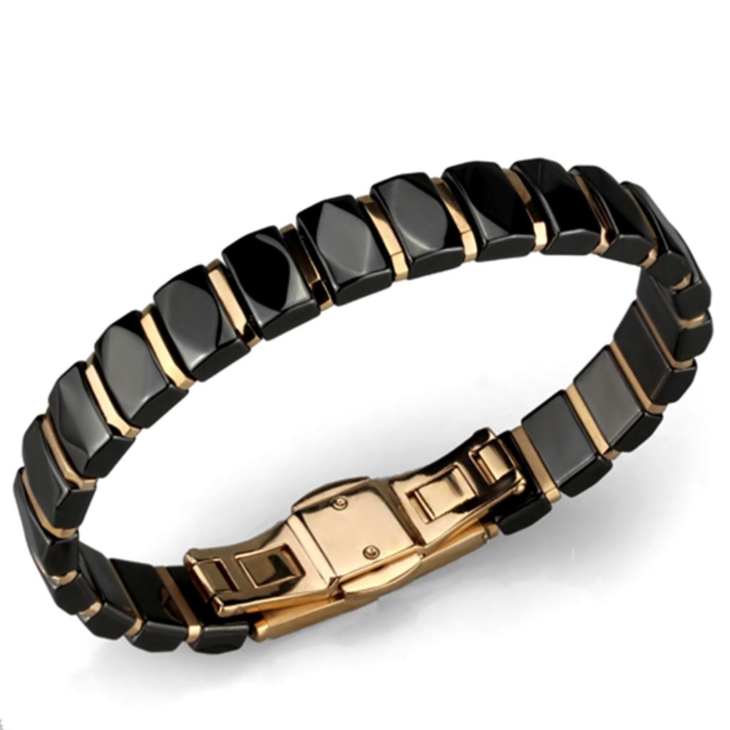JCE992 IP Rose Gold(Ion Plating) Stainless Steel Bracelet with Ceramic  in Jet