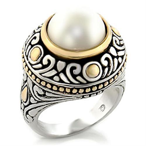 JCE137 Reverse Two-Tone Brass Ring with Synthetic  in White