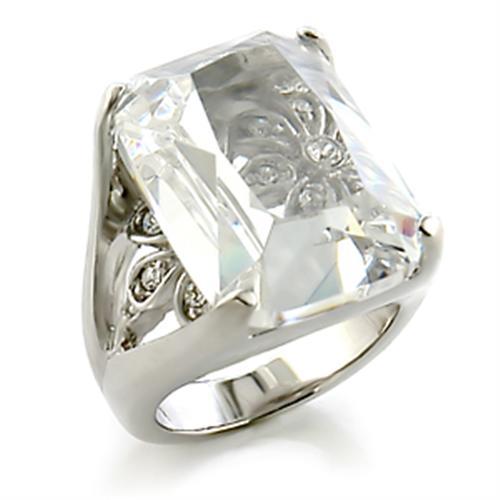 JCE153 Rhodium Brass Ring with AAA Grade CZ  in Clear