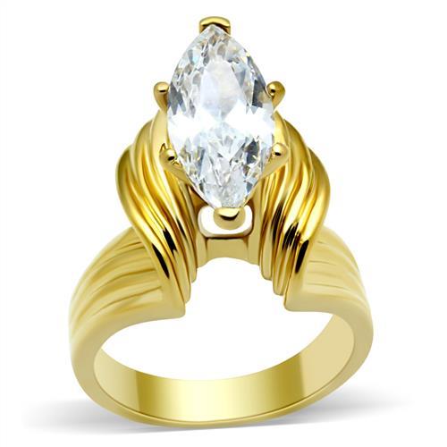 JCE088 IP Gold(Ion Plating) Brass Ring with AAA Grade CZ  in Clear