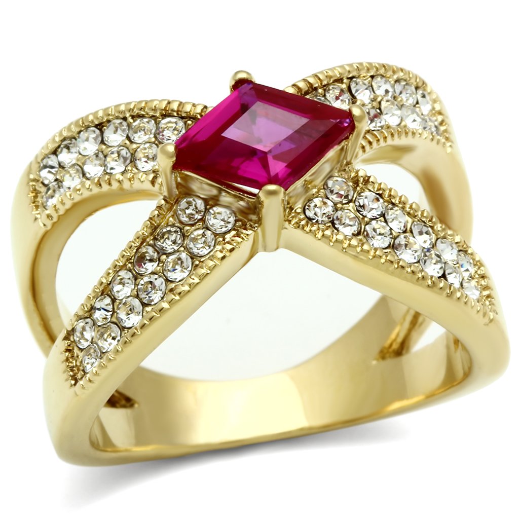 JCE298 IP Gold(Ion Plating) Brass Ring with AAA Grade CZ  in Ruby