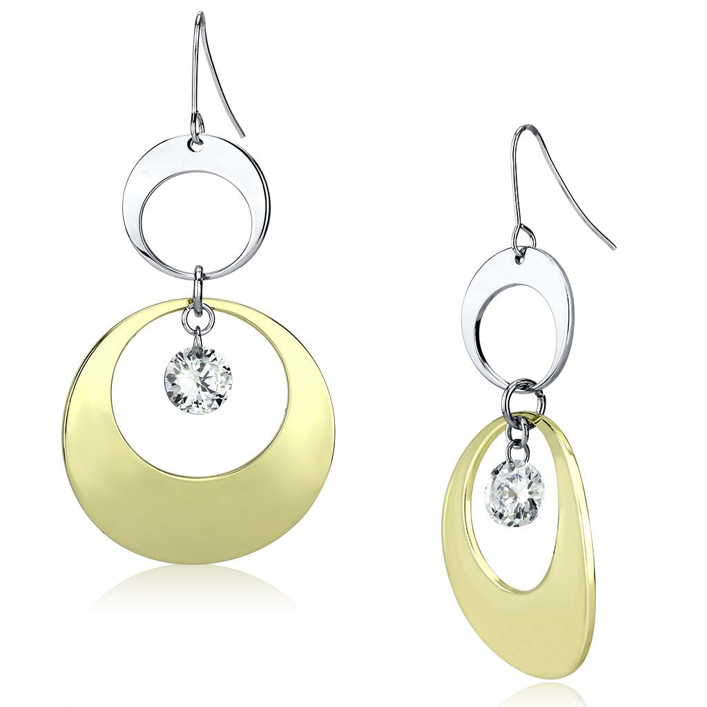 JCE2691 Gold+Rhodium Iron Earrings with AAA Grade CZ  in Clear