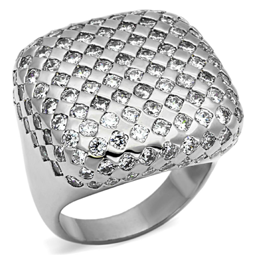 JCE3169 Rhodium Brass Ring with AAA Grade CZ  in Clear