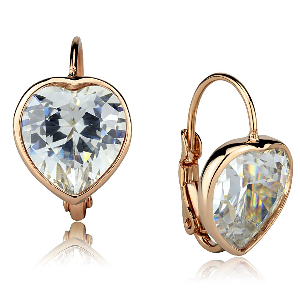 JCE3872 Rose Gold Brass Earrings with AAA Grade CZ  in Clear