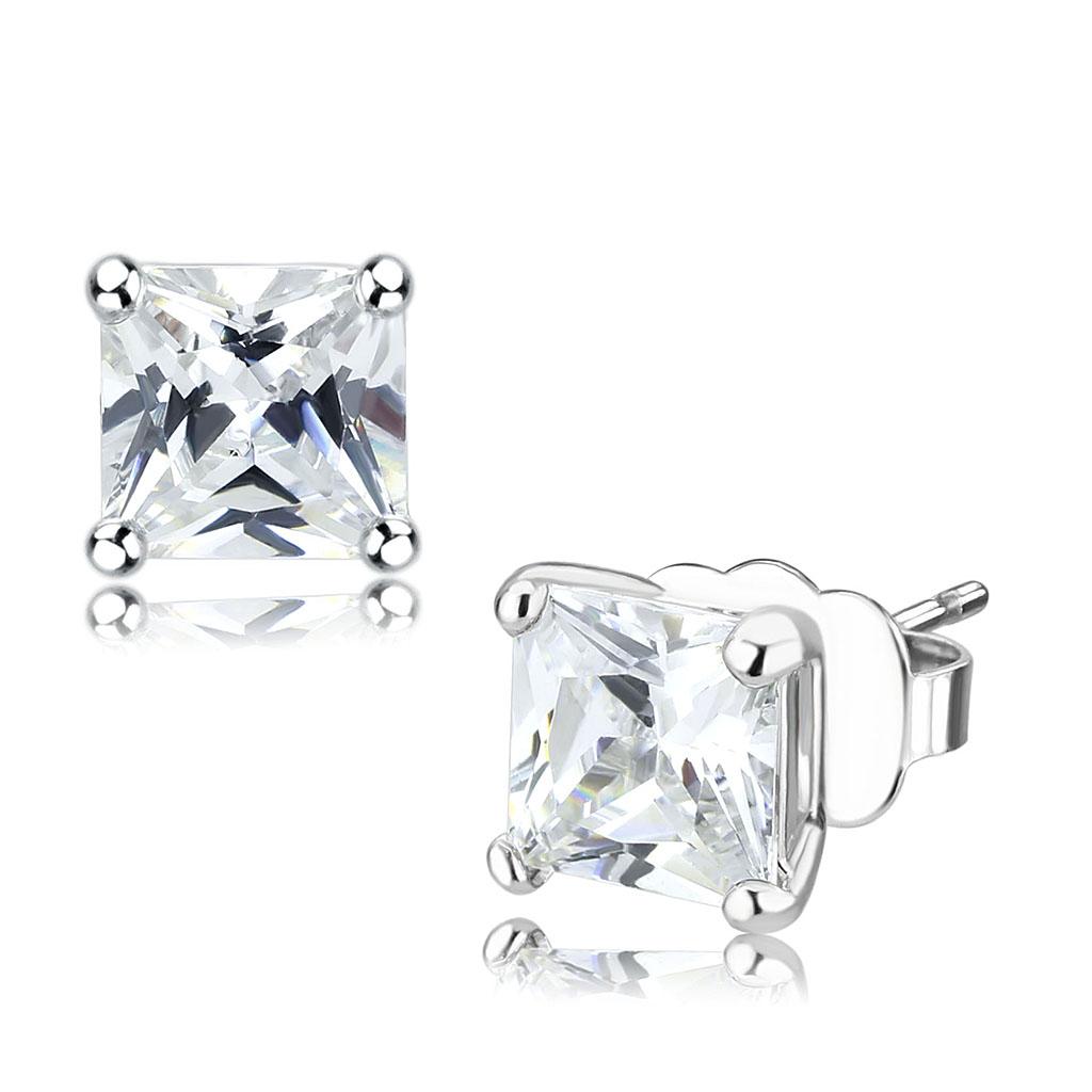 JCE4631 Rhodium Brass Earrings with AAA Grade CZ  in Clear