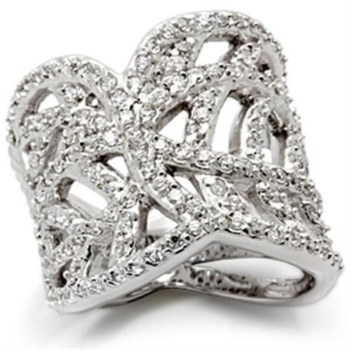 JCES117 Rhodium 925 Sterling Silver Ring with AAA Grade CZ  in Clear