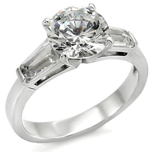 JCE005 High polished (no plating) Stainless Steel Ring with AAA Grade CZ  in Clear