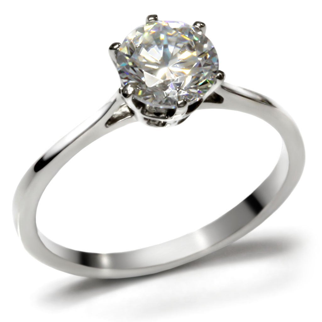 JCE025 High polished (no plating) Stainless Steel Ring with AAA Grade CZ  in Clear