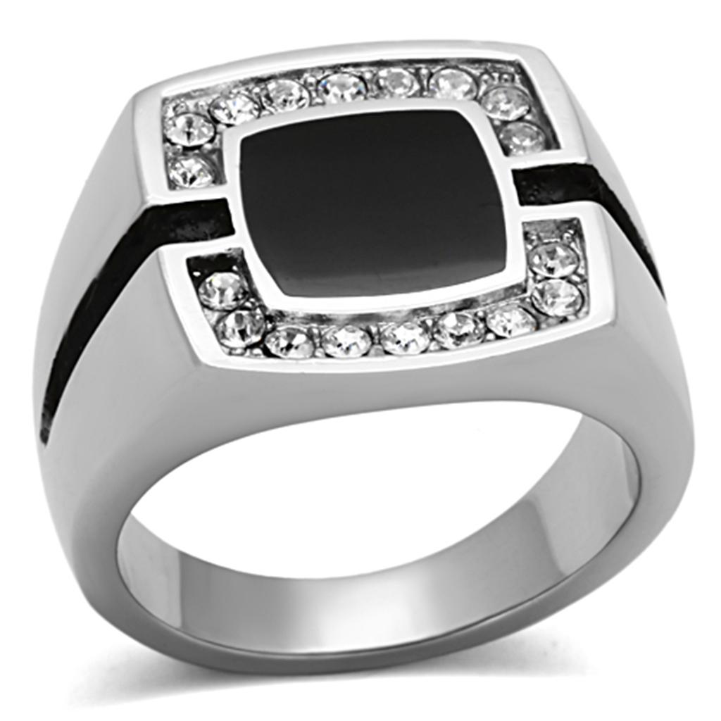 JCE1183 High polished (no plating) Stainless Steel Ring with Top Grade Crystal  in Clear