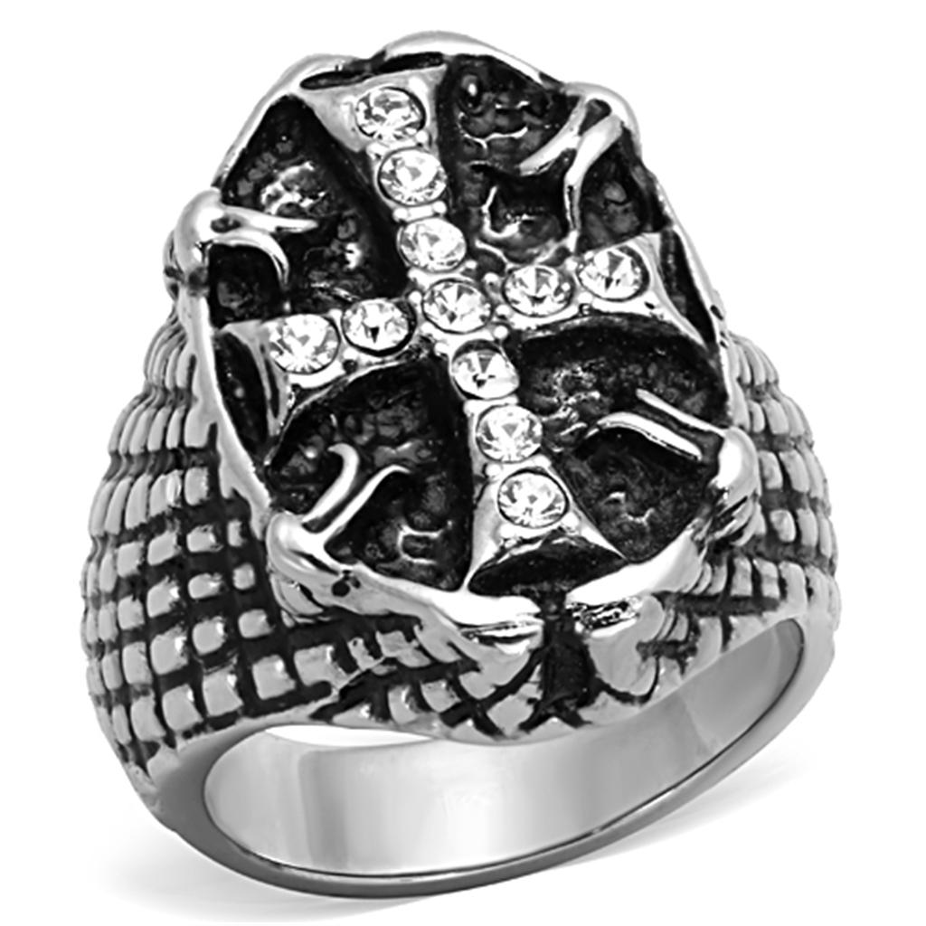 JCE1351 High polished (no plating) Stainless Steel Ring with Top Grade Crystal  in Clear