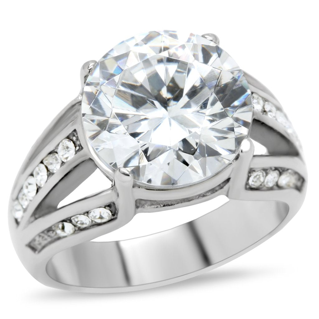 JCE187 High polished (no plating) Stainless Steel Ring with AAA Grade CZ  in Clear