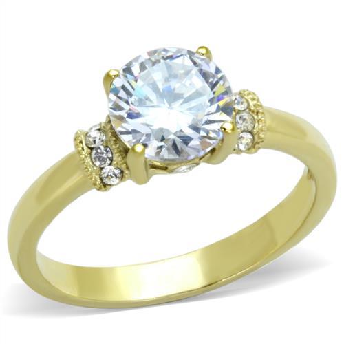 JCE1877 IP Gold(Ion Plating) Stainless Steel Ring with AAA Grade CZ  in Clear