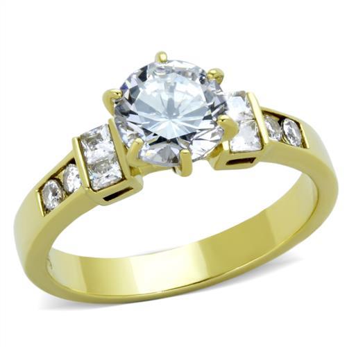 JCE1898 IP Gold(Ion Plating) Stainless Steel Ring with AAA Grade CZ  in Clear