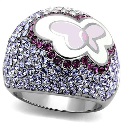 JCE2125 High polished (no plating) Stainless Steel Ring with Top Grade Crystal  in Multi Color