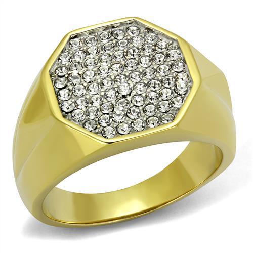 JCE2221 Two-Tone IP Gold (Ion Plating) Stainless Steel Ring with Top Grade Crystal  in Clear