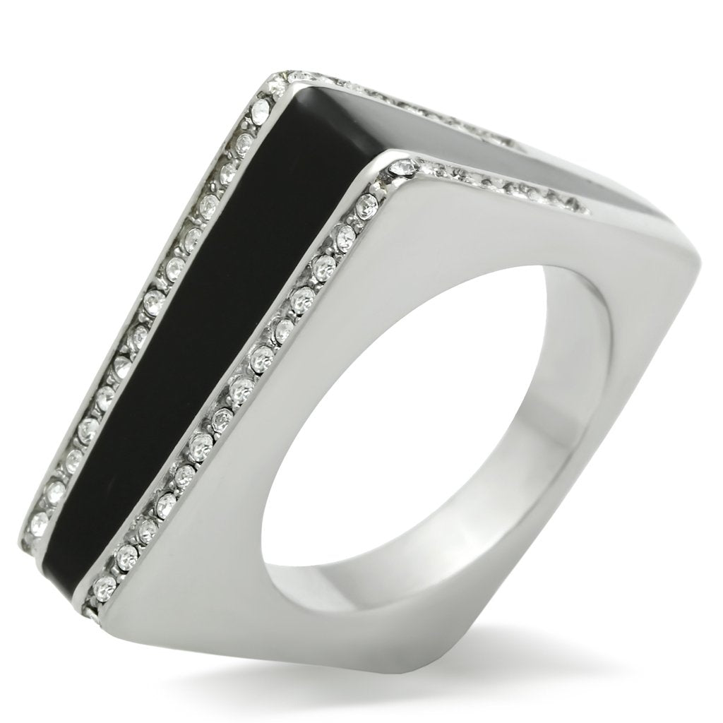 JCE232 High polished (no plating) Stainless Steel Ring with Top Grade Crystal  in Clear