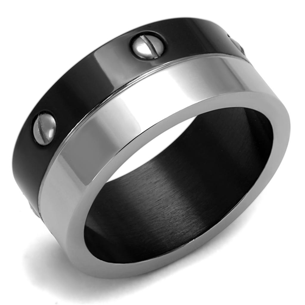 JCE2397 Two-Tone IP Black (Ion Plating) Stainless Steel Ring with No Stone