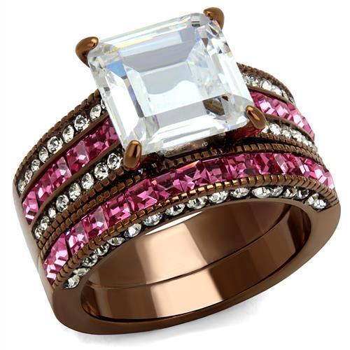 JCE2782 IP Coffee light Stainless Steel Ring with AAA Grade CZ  in Clear