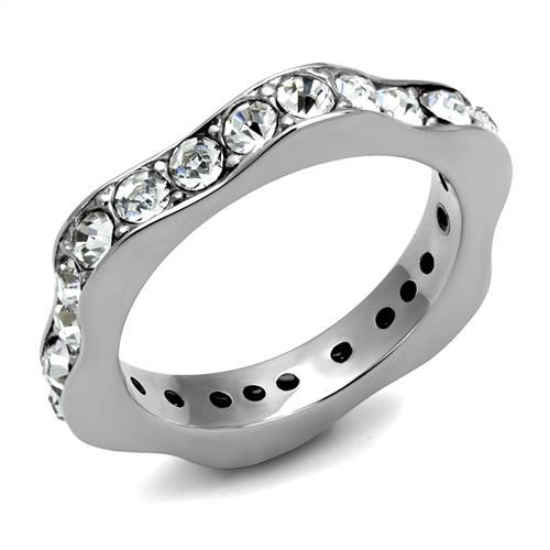 JCE3106 High polished (no plating) Stainless Steel Ring with Top Grade Crystal  in Clear
