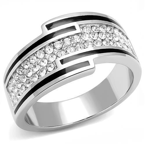 JCE3174 High polished (no plating) Stainless Steel Ring with Top Grade Crystal  in Clear