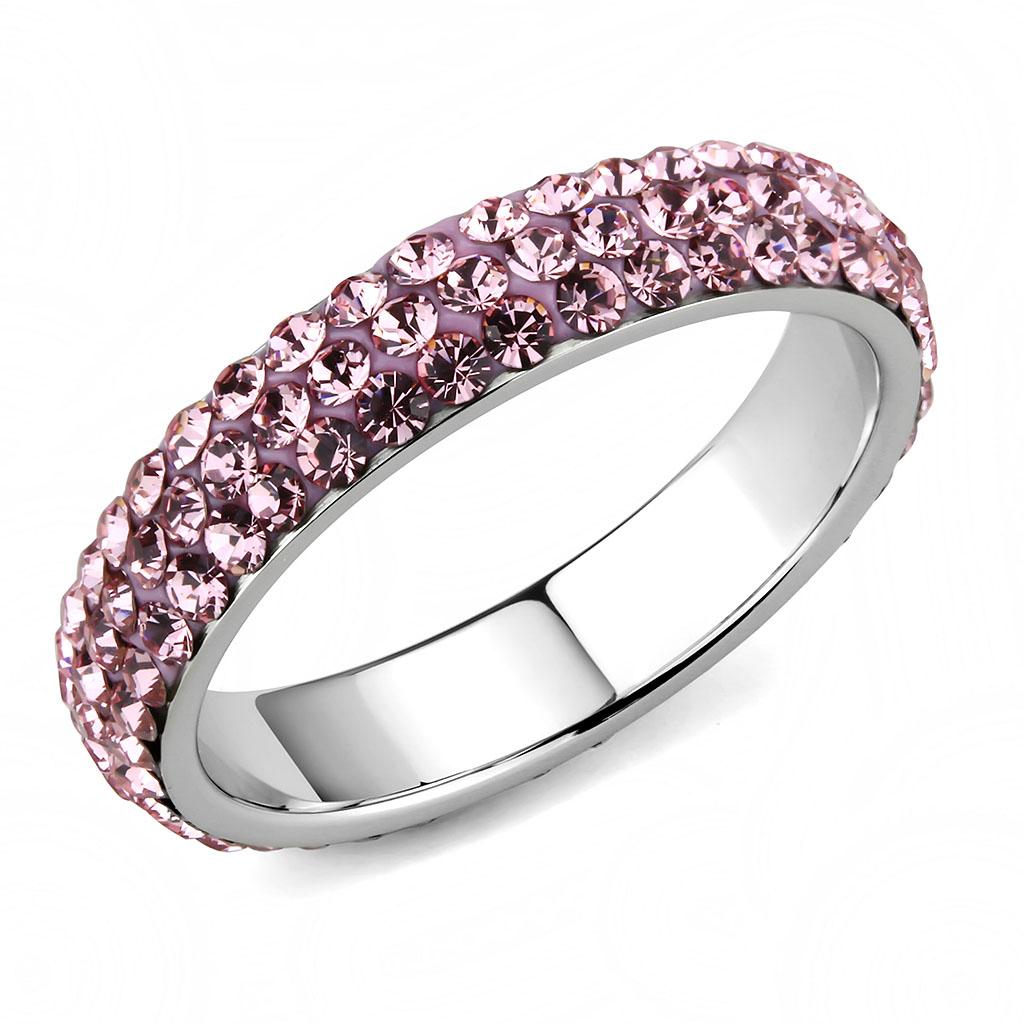JCE3543 High polished (no plating) Stainless Steel Ring with Top Grade Crystal  in Light Rose