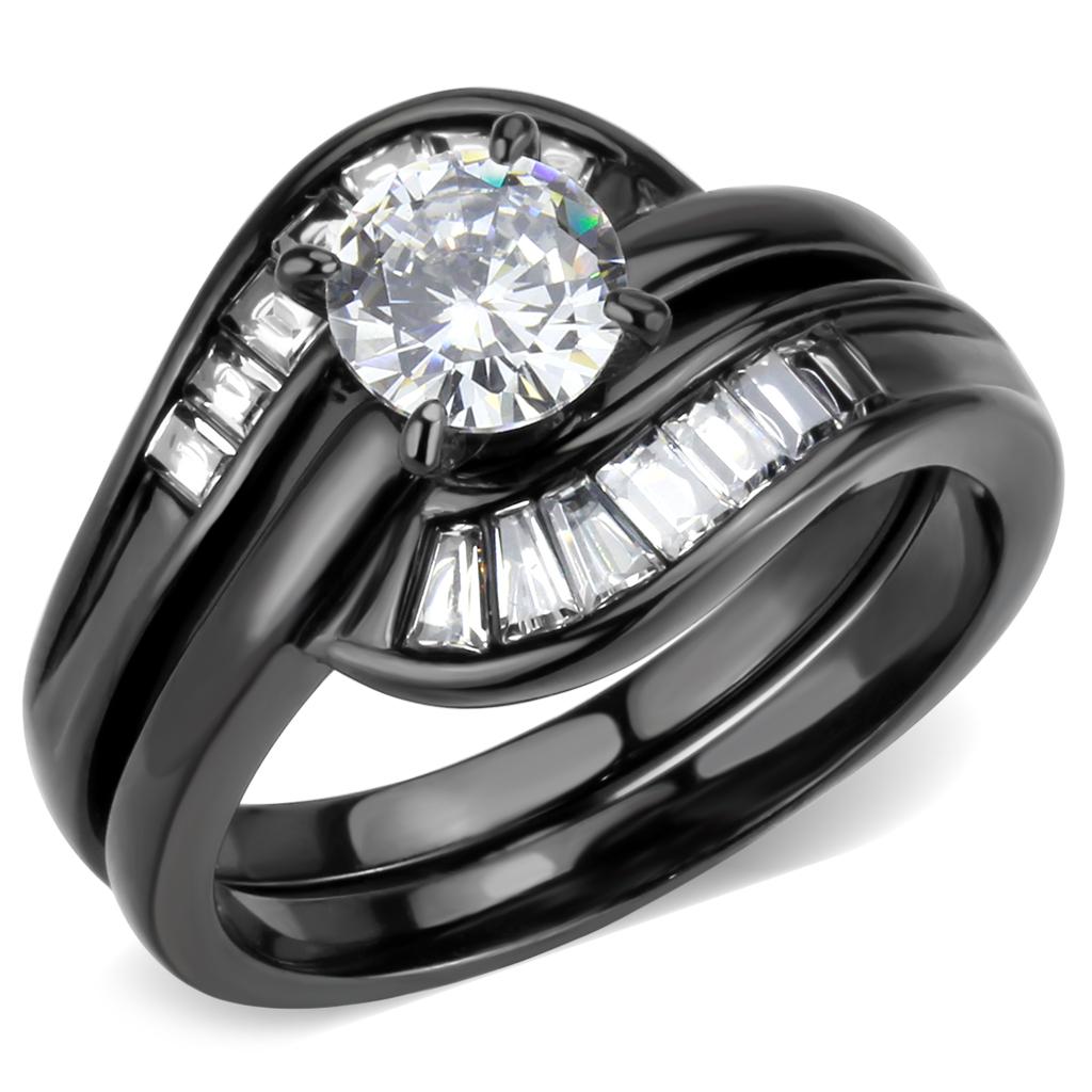 JCE3693 IP Black(Ion Plating) Stainless Steel Ring with AAA Grade CZ  in Clear