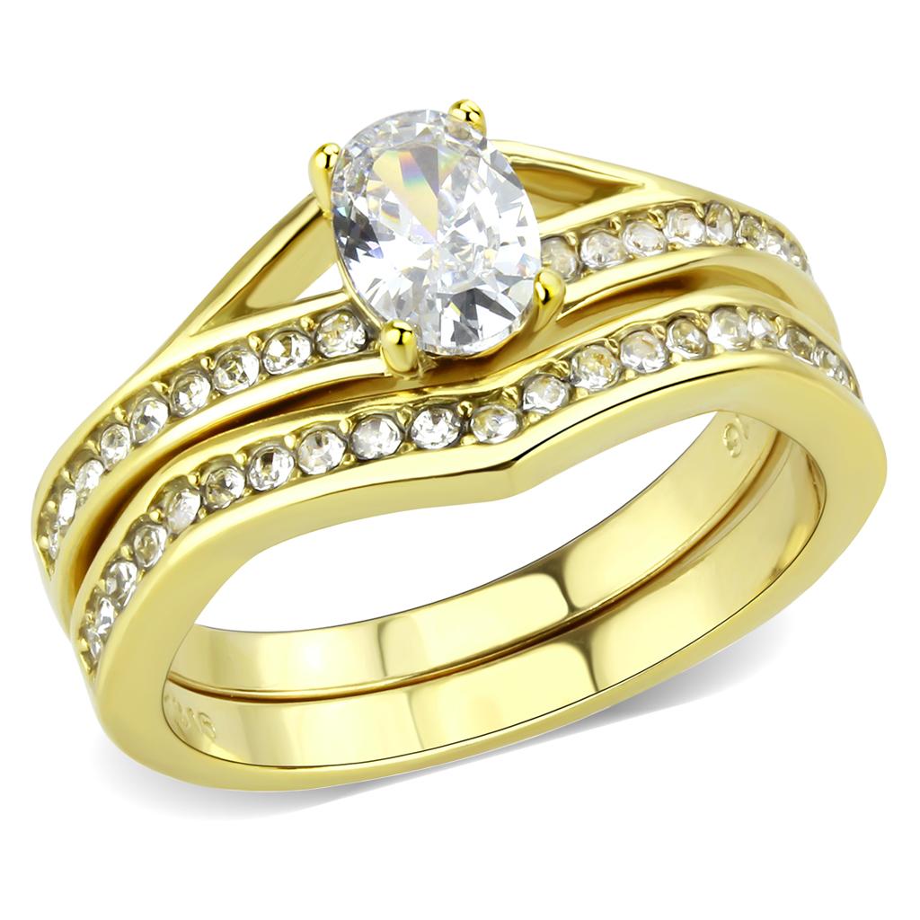 JCE3706 IP Gold(Ion Plating) Stainless Steel Ring with AAA Grade CZ  in Clear