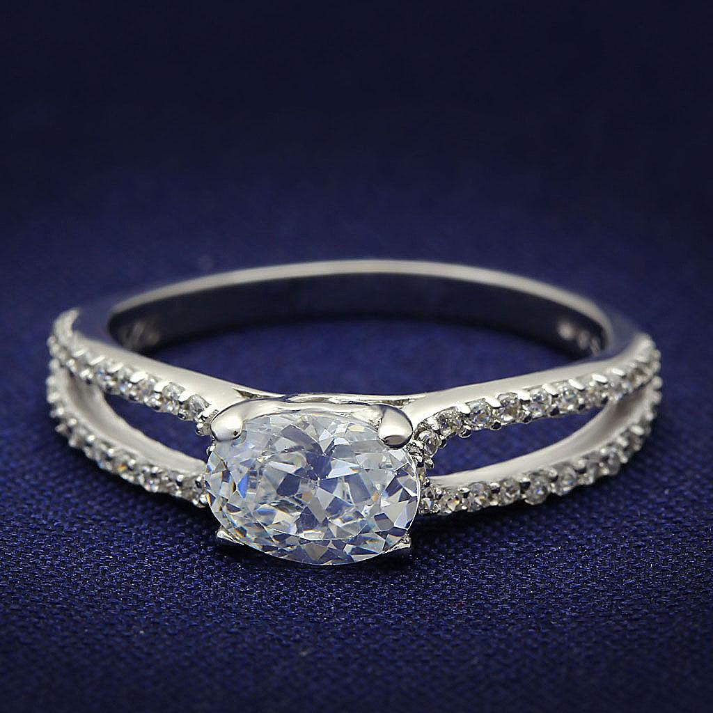 JCE029 Rhodium 925 Sterling Silver Ring with AAA Grade CZ  in Clear