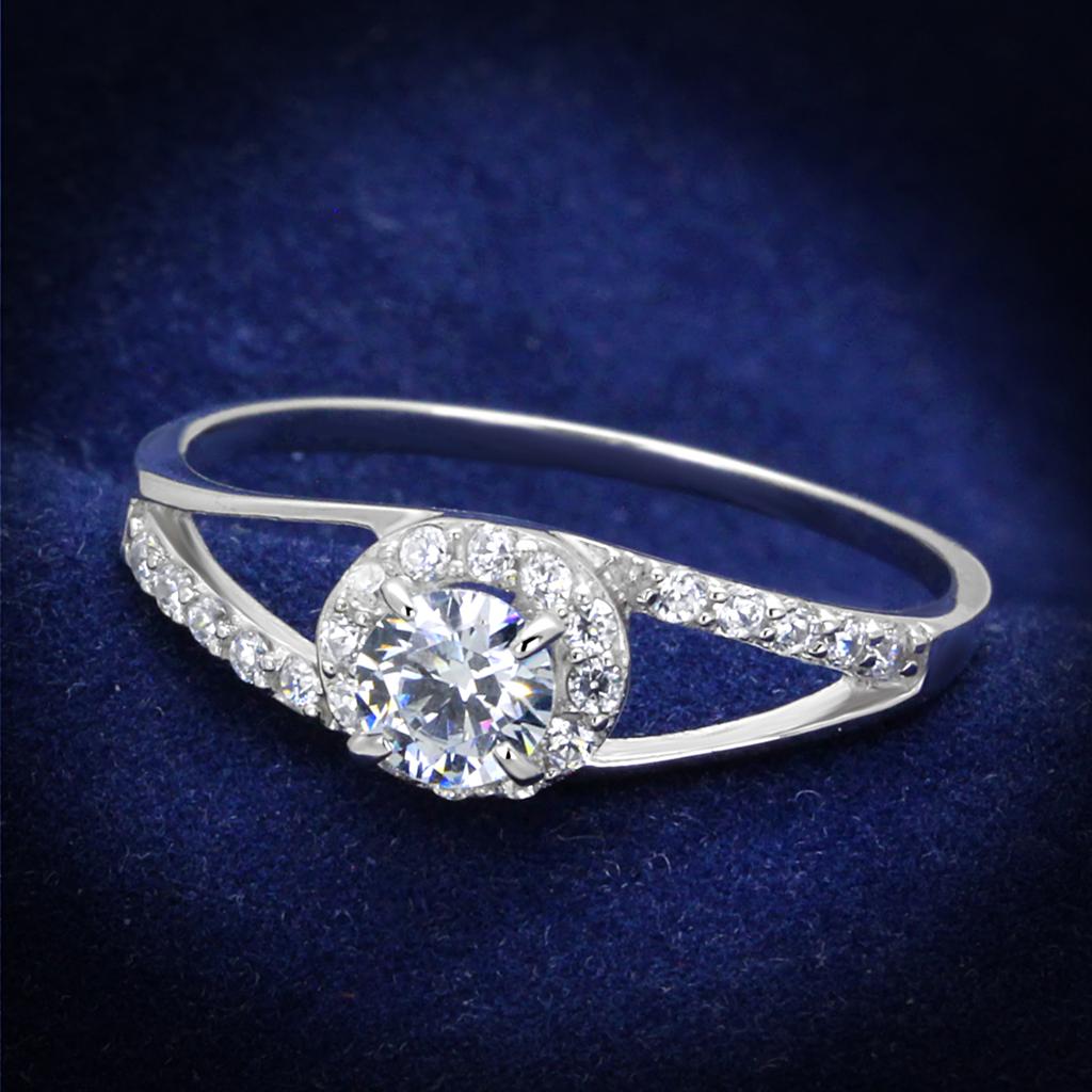 JCE263 Rhodium 925 Sterling Silver Ring with AAA Grade CZ  in Clear