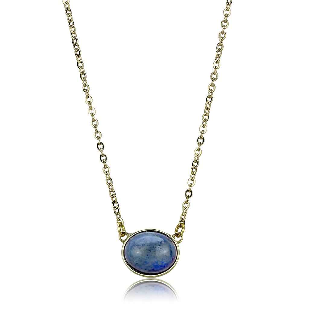 JCE3287 IP Gold(Ion Plating) Stainless Steel Necklace with Precious Stone Lapis in Montana