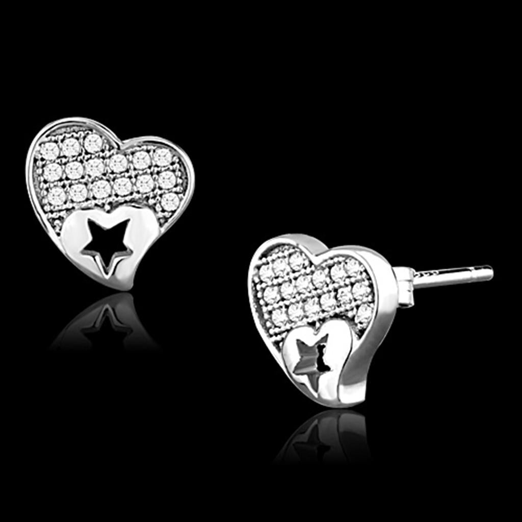 JCE161 Rhodium 925 Sterling Silver Earrings with AAA Grade CZ  in Clear