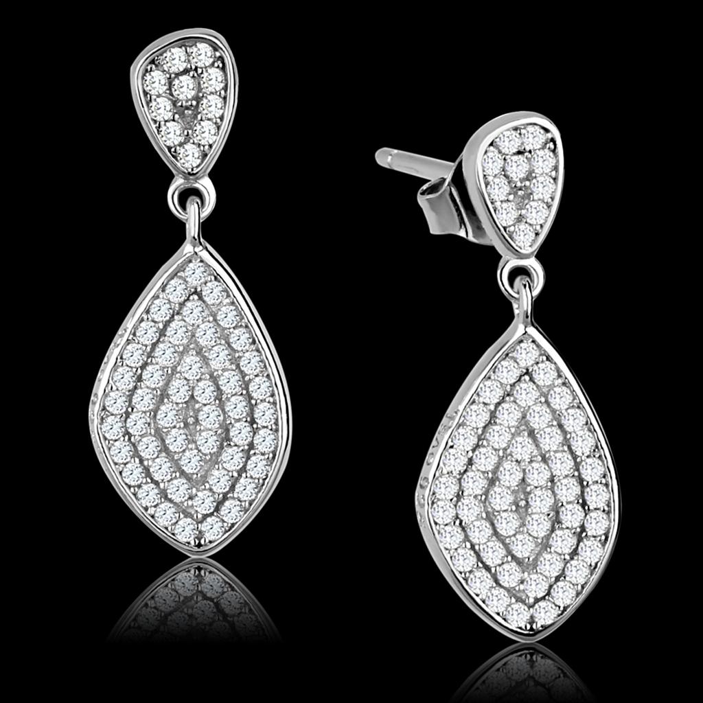 JCE325 Rhodium 925 Sterling Silver Earrings with AAA Grade CZ  in Clear