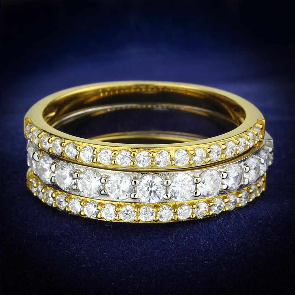 JCE568 Gold+Rhodium 925 Sterling Silver Ring with AAA Grade CZ  in Clear