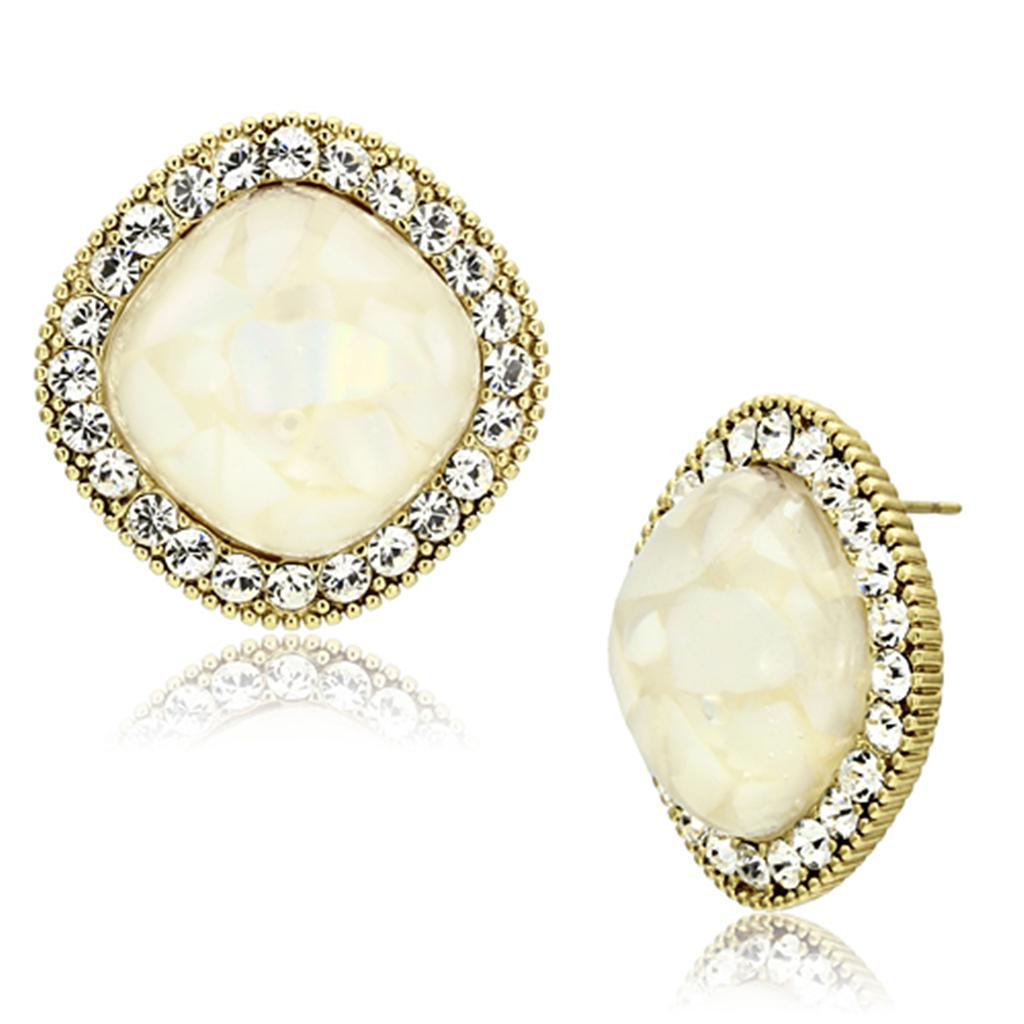 JCE067 IP Gold(Ion Plating) Brass Earrings with Precious Stone Conch in White